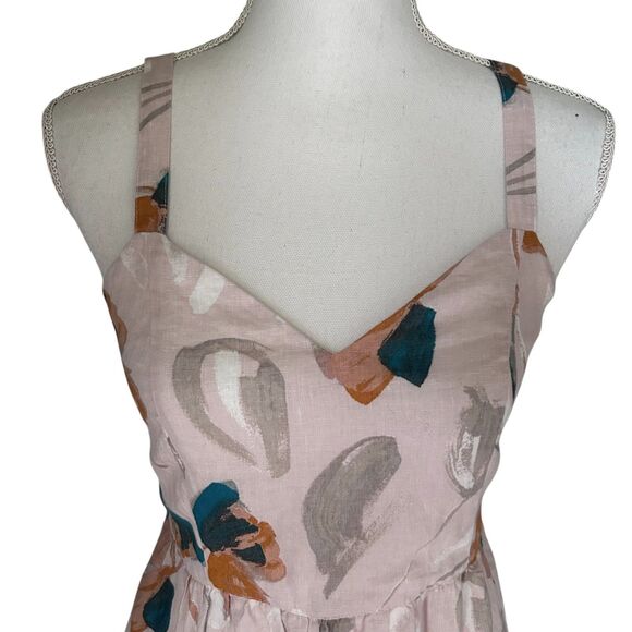Rachel Zoe Linen Floral Midi Dress Pink Multicolor Size 8 - Picture 3 of 8